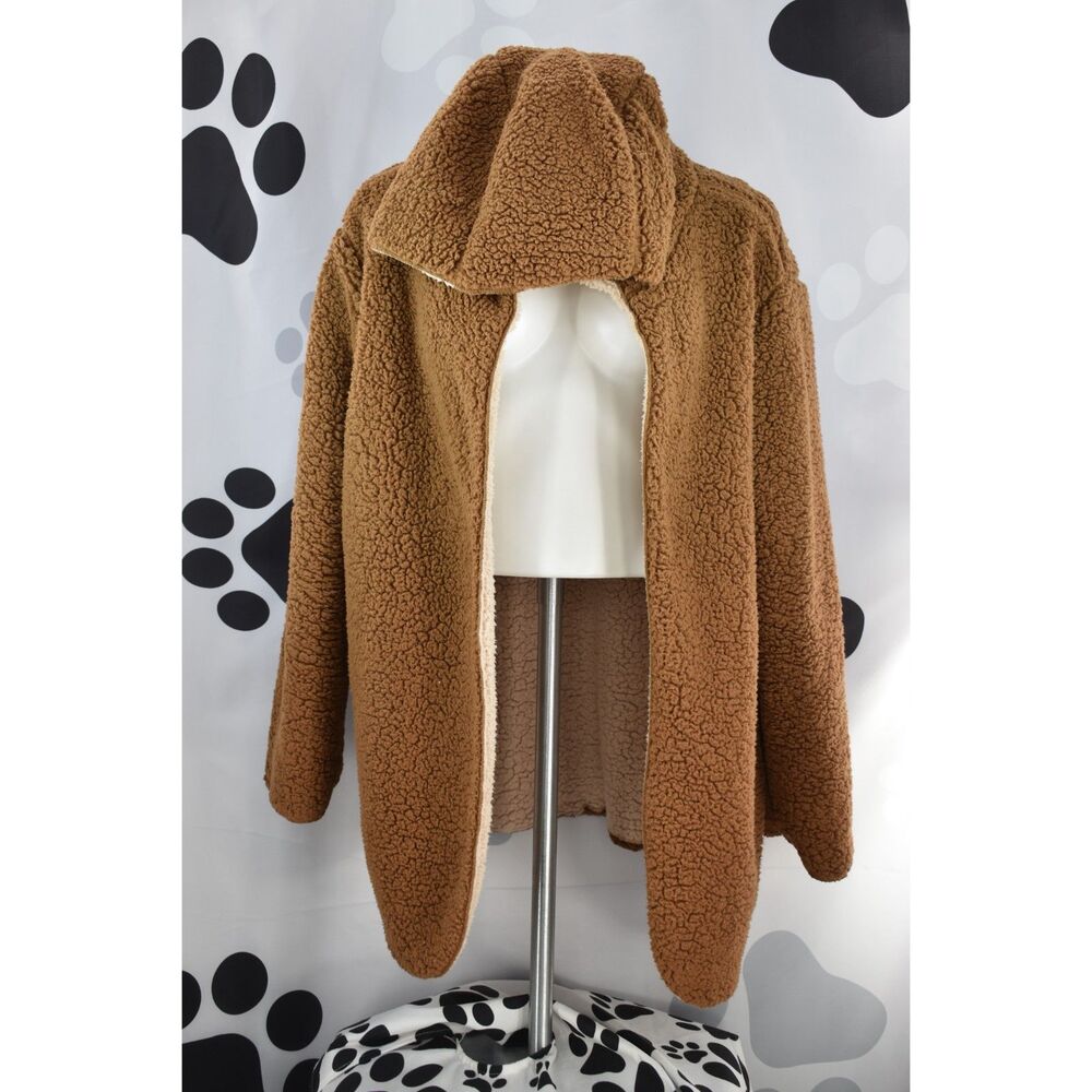 Favlux Reversible Cozy Sherpa Hoodie Jacket Teddy Bear Coat Tan Brown S